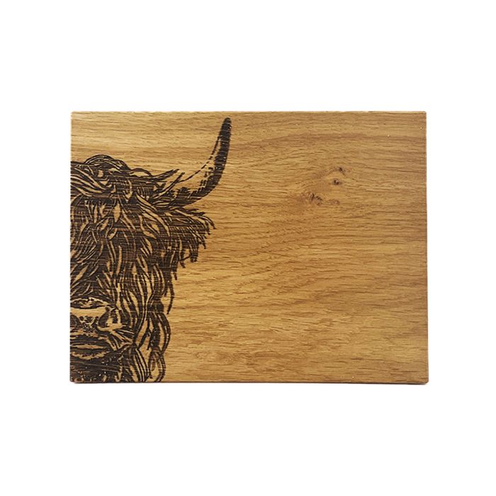 Highland Cow Oak Bar Board Made in Scotland