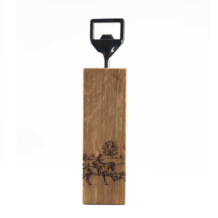 Horse and Hound Hunting Scene Oak Bottle Opener