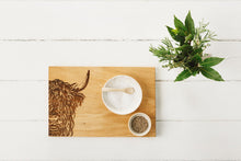 Load image into Gallery viewer, Highland Cow Engraved Oak Serving Board
