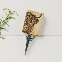 Load image into Gallery viewer, Highland Cow Engraved Oak Bottle Stopper
