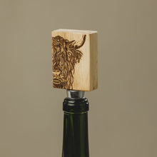 Load image into Gallery viewer, Highland Cow Engraved Oak Bottle Stopper
