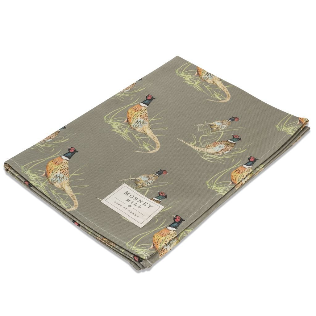 Pheasant Design Cotton Tea Towel Khaki